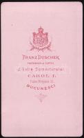 cca 1870 Ismeretlen hölgyportré, keményhátú fotó Franz Duschek bukaresti műterméből, (verzón: "...