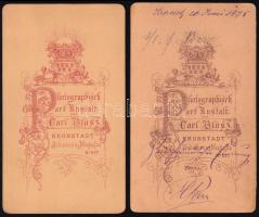 1875 2 db portré fotó Carl Blösz brassói (Kronstadt/Brasov) műterméből, keményhátú fotók erdélyi cím...