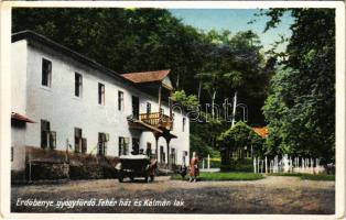 1928 Erdőbénye-gyógyfürdő, Fehér ház és Kálmán lak, villa, automobil. Mautlinger Miklós kiadása (EK)