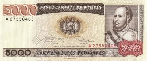 Bolívia 1981-84. 500PB, 1000PB (2x), 5000PB (2x) klf aláírások, 10.000PB, 50.000PB, 100.000PB komple...