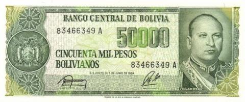 Bolívia 1981-84. 500PB, 1000PB (2x), 5000PB (2x) klf aláírások, 10.000PB, 50.000PB, 100.000PB komple...