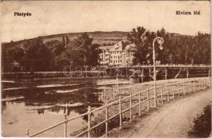 1917 Pöstyén, Piestany; Riviera híd. Vasúti levelezőlapárusítás / bridge (Rb)