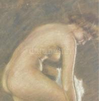 Jelzés nélkül, feltehetően 1920-40 körül: Fürdés után (női akt). Pasztell, papír, jobb alsó sarkában...