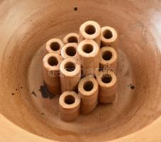 Hódmezővásárhelyi retro szárazvirág tál, mázas kerámia, jelzéssel, hibátlan, d: 21 cm, m: 8 cm