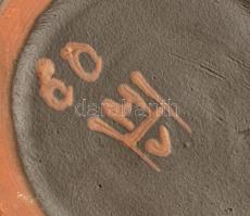 Hódmezővásárhelyi retro szárazvirág tál, mázas kerámia, jelzéssel, hibátlan, d: 21 cm, m: 8 cm