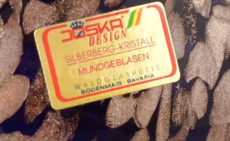 Joska Design királykék üveg váza, anyagában aranylemezes díszítéssel, címkével jelzett, hibátlan, m:...