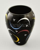 Német retro hialitüveg váza, kézzel festett, jelzés nélkül, kis kopással, m: 11 cm