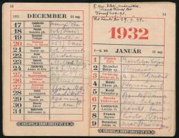 1932 Grünfeld Ernő (Bp. VIII, Orczy út 24. - Sárkány u. sarok) reklám zsebnaptár. Bp., Franklin-ny.,...