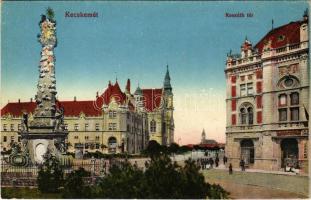 Kecskemét, Kossuth tér, Szentháromság szobor, Gyenes S. üzlete, gyógyszertár