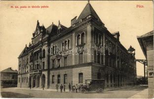 1912 Pécs, M. kir. posta és távirda palota, autó. Fürst Lipót kiadása