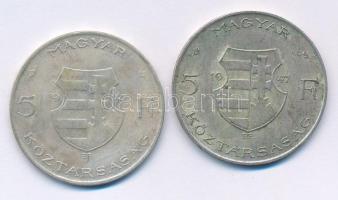 1947. 5Ft Ag "Kossuth" (2x) T:VF,F patina Adamo F8.1
