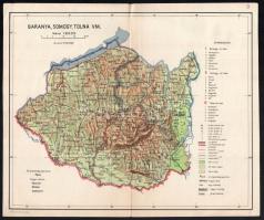 cca 1920-1940 Baranya, Somogy Tolna vármegyék térképe, rajta a Balaton részletével, tervezte: Dr. Kéz Andor, 1:800.000, Bp., Révai-ny., 24×29 cm