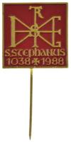 1988. S. STEPHANUS 1038-1988 aranyozott, festett fém jelvény (20x20mm) T:AU