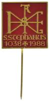 1988. "S. STEPHANUS 1038-1988" aranyozott, festett fém jelvény (20x20mm) T:AU