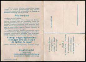 cca 1930 Balaton-Lidó fürdőtelep. Kihajtható, színes reklámlap a telep látképével illusztrálva. Bp.,...