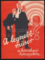cca 1930-1935 A legszebb műsor a következő hónapokra, Belvárosi Váltóüzlet Rt. osztálysorsjáték reklámlap (benne szerencseszámokkal), szép állapotban