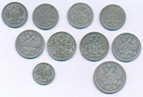 Orosz Birodalom 1903-1912. 10k Ag (4xklf) + 1906. 20k Ag + 1907-1913. 15k Ag (4xklf) + 1915. 5k Ag T...