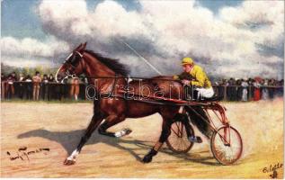 Ügetőverseny / Trotting race, Raphael Tuck & Sons Oilette Serie Trabrennen No. 575.