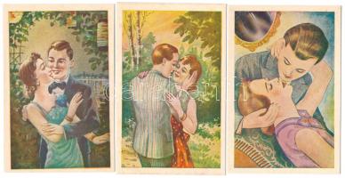 3 db régi romantikus képeslap szerelmes párokkal, Rekord kiadás