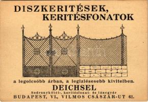 Deichsel A. díszkerítések, kerítésfonatok a legolcsóbb árban, a legízlésesebb kivitelben. Sodronykötél-, kerítésfonat- és láncgyár Budapesten, Vilmos Császár út 61. szám alatt és Miskolcon - reklám