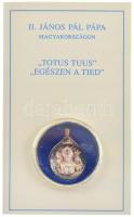 1991. II. János Pál pápa Magyarországon kétoldalas Ag emlékérem füllel, előlapján 2db rubinnal díszítve, tanúsítvánnyal, eredeti díszkiadásban (0,999/~29mm) T:AU patina