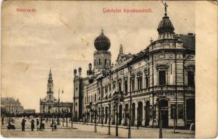 1911 Kecskemét, Rákóczi út, zsinagóga, üzletek. Fekete (Schwarz) Soma kiadása (EB)