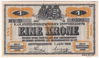 Ostffyasszonyfa / hadifogolytábor 1916. június 1. 1K arab sorozat- és sorszámmal, "MS" jel...