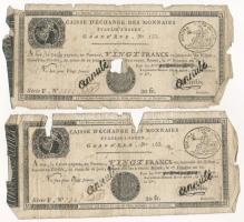 Franciaország / Rouen 1797-1803. 20Fr "annulé (érvénytelen)" felülbélyegzéssel (2x) T:G France / Rouen 1797-1803. 20 Francs "annulé (cancelled)" (2x) C:G Krause P#S245a