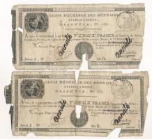 Franciaország / Rouen 1797-1803. 20Fr "annulé (érvénytelen)" felülbélyegzéssel (2x) T:G France / Rouen 1797-1803. 20 Francs "annulé (cancelled)" (2x) C:G Krause P#S245a