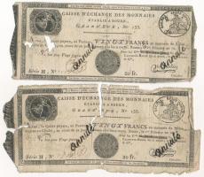 Franciaország / Rouen 1797-1803. 20Fr "annulé (érvénytelen)" felülbélyegzéssel (2x) T:G France / Rouen 1797-1803. 20 Francs "annulé (cancelled)" (2x) C:G Krause P#S245a