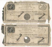 Franciaország / Rouen 1797-1803. 20Fr "annulé (érvénytelen)" felülbélyegzéssel (2x) T:G France / Rouen 1797-1803. 20 Francs "annulé (cancelled)" (2x) C:G Krause P#S245a