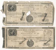 Franciaország / Rouen 1797-1803. 20Fr "annulé (érvénytelen)" felülbélyegzéssel (2x) T:G France / Rouen 1797-1803. 20 Francs "annulé (cancelled)" (2x) C:G Krause P#S245a