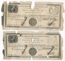 Franciaország / Rouen 1797-1803. 20Fr "annulé (érvénytelen)" felülbélyegzéssel (2x) T:G France / Rouen 1797-1803. 20 Francs "annulé (cancelled)" (2x) C:G Krause P#S245a