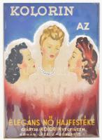 cca 1935 Kolorin az elegáns nő hajfestéke, kisplakát, Gádor grafikája, szép állapotban, 23,5×16,5 cm