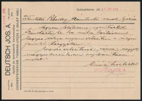 1914 Székesfehérvár, Deutsch Jos. A. épület és szerszámfa kereskedése fejléces levélpapírja, Rhédey ...