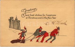 Greetings and best wishes for happiness at Christmas and in the New York - embossed / Amerikai karácsonyi üdvözlet, dombornyomott