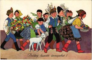 Boldog húsvéti ünnepeket! Magyar népviselet / Easter greetings, Hungarian folklore s: Bernáth