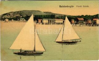 1910 Balatonboglár, Fürdő sátrak és vitorlások. Faragó Sándor kiadása