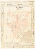 cca 1920 Keszthely város térképe, 1:5760, kiadja: Mérei Könyvkereskedése, sok hirdetéssel, szakadással, 68×50 cm