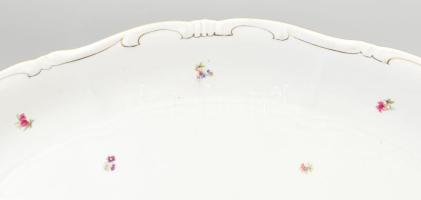 Zsolnay virágmintás 3 db kínáló tál, matricás, jelzett, apró kopásnyomokkal, d: 30 cm, 36x26 és 23x2...