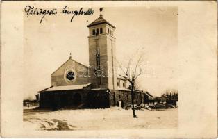 1924 Felsőgöd (Göd), Római katolikus templom télen. photo (EK)