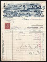1930 Duna Kekszgyár Rt. fejléces számla, rajta a gyár látképével