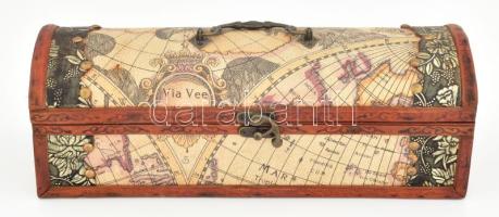 Térkép mintás italtartó díszdoboz, szép állapotban, h: 33 cm