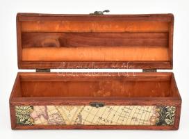 Térkép mintás italtartó díszdoboz, szép állapotban, h: 33 cm