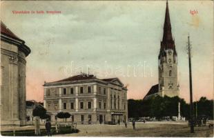 1909 Igló, Zipser Neudorf, Spisská Nová Ves; Városháza és római katolikus templom. Dörner Gyula kiadása / town hall, Catholic church (fl)