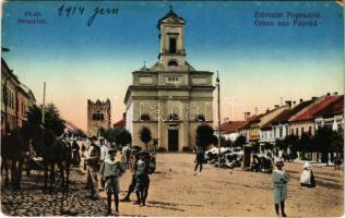 1914 Poprád (Magas-Tátra, Vysoké Tatry); Fő tér, piac, templom / main square, market, church (kopott sarkak / worn corners)