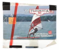 1991 MATÁV balatoni szörfvitorlás telefonkártya, 50 egység, első kiadás, bontatlan
