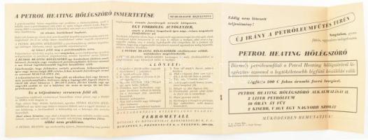 cca 1940 A Petrol Heating hőlégszóró ismertetése, illusztrált, kihajtható reklámlap, kihajtva: 41,5x...