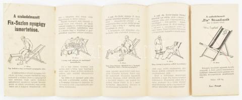 cca 1920-1930 A szabadalmazott Fix-Sezlon nyugágy ismertetése, illusztrált, kihajtható reklámprospektus, kihajtva: 79,5x18 cm