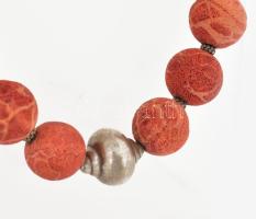 Szivacs korall nyaklánc, ezüst (Ag) szerelékkel, jelzett, h: 45 cm